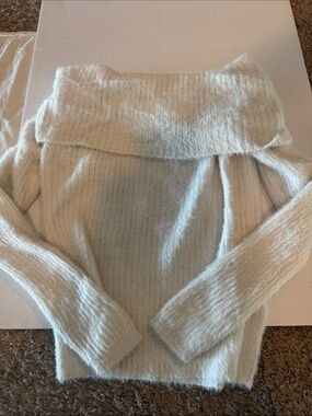 Hippie Rose Off-the-Shoulder Fuzzy Sweater - Light Cream